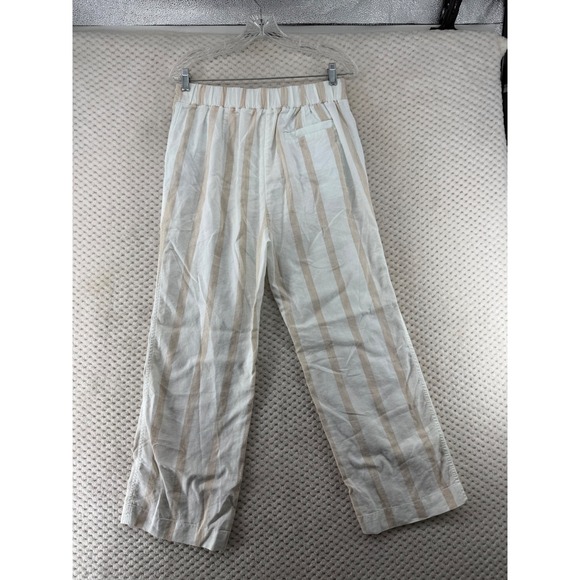Faherty Striped Wide Leg Pants Womens Medium Cream Tan Linen Blend High Rise - Picture 10 of 12